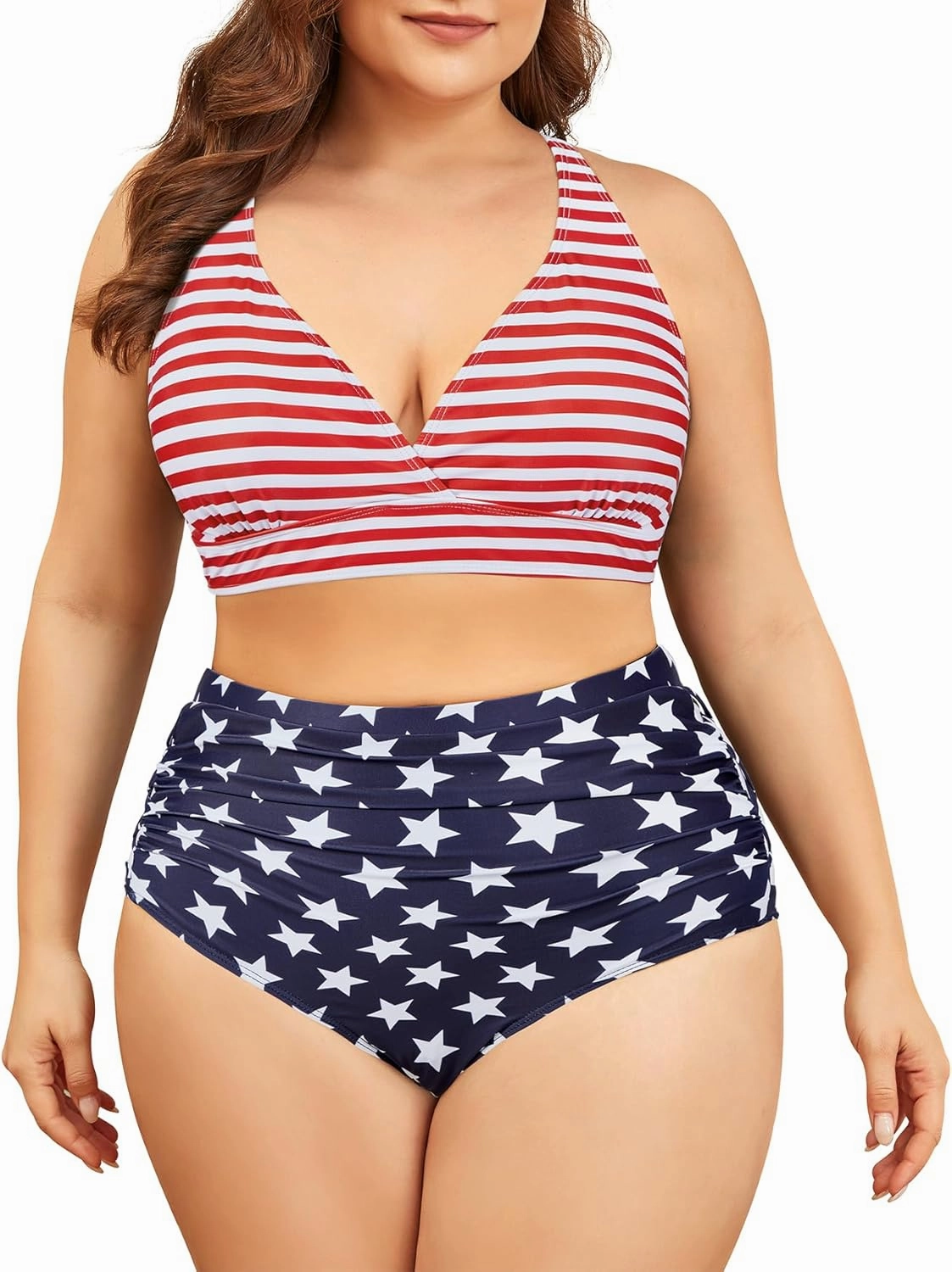 American Trends Womens Plus Size Bikini Two Piece Swimsuits Tummy Control Bathing Suits High Waisted Bikini Swimwear