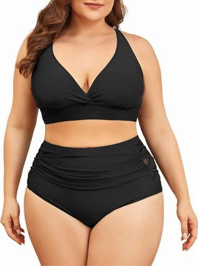 American Trends Womens Plus Size Bikini Two Piece Swimsuits Tummy Control Bathing Suits High Waisted Bikini Swimwear