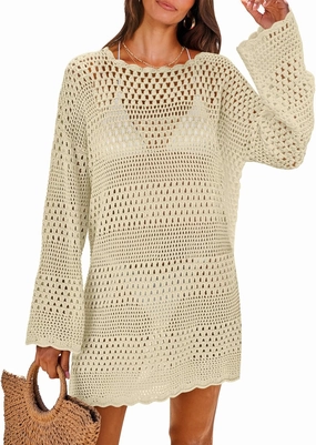 ANRABESS Women Swimsuit Crochet Swim Cover Up 2025 Summer Bathing Suit Swimwear Mesh Knit Beach Dress Vacation Outfits