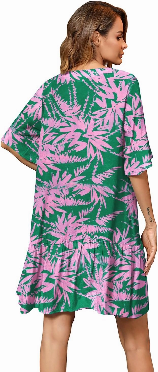 Aoulaydo Womens Swimsuit Coverups Sexy V Neck Bathing Suit Cover Ups Casual Loose Cover Up for Swimwear
