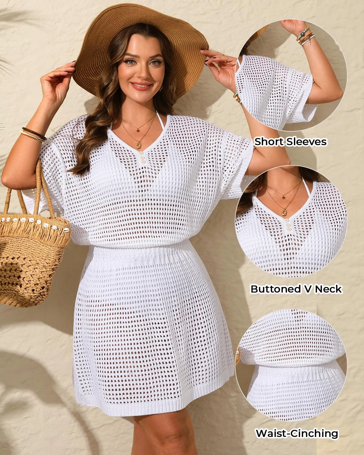 Aqua Eve Plus Size Swimsuit Cover Up - Crochet Bathing Suit Coverups 2025 Short Sleeve Beach Dress Swimwear