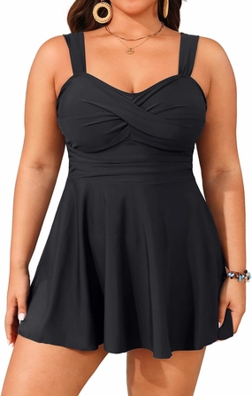 Aqua Eve Plus Size Two Piece Swimsuits for Women Tankini Bathing Suits Flowy Swim Dress with Shorts