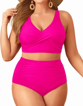 Aqua Eve Women Plus Size Two Piece Swimsuit High Waisted Bikini Set Tummy Control Bathing Suit