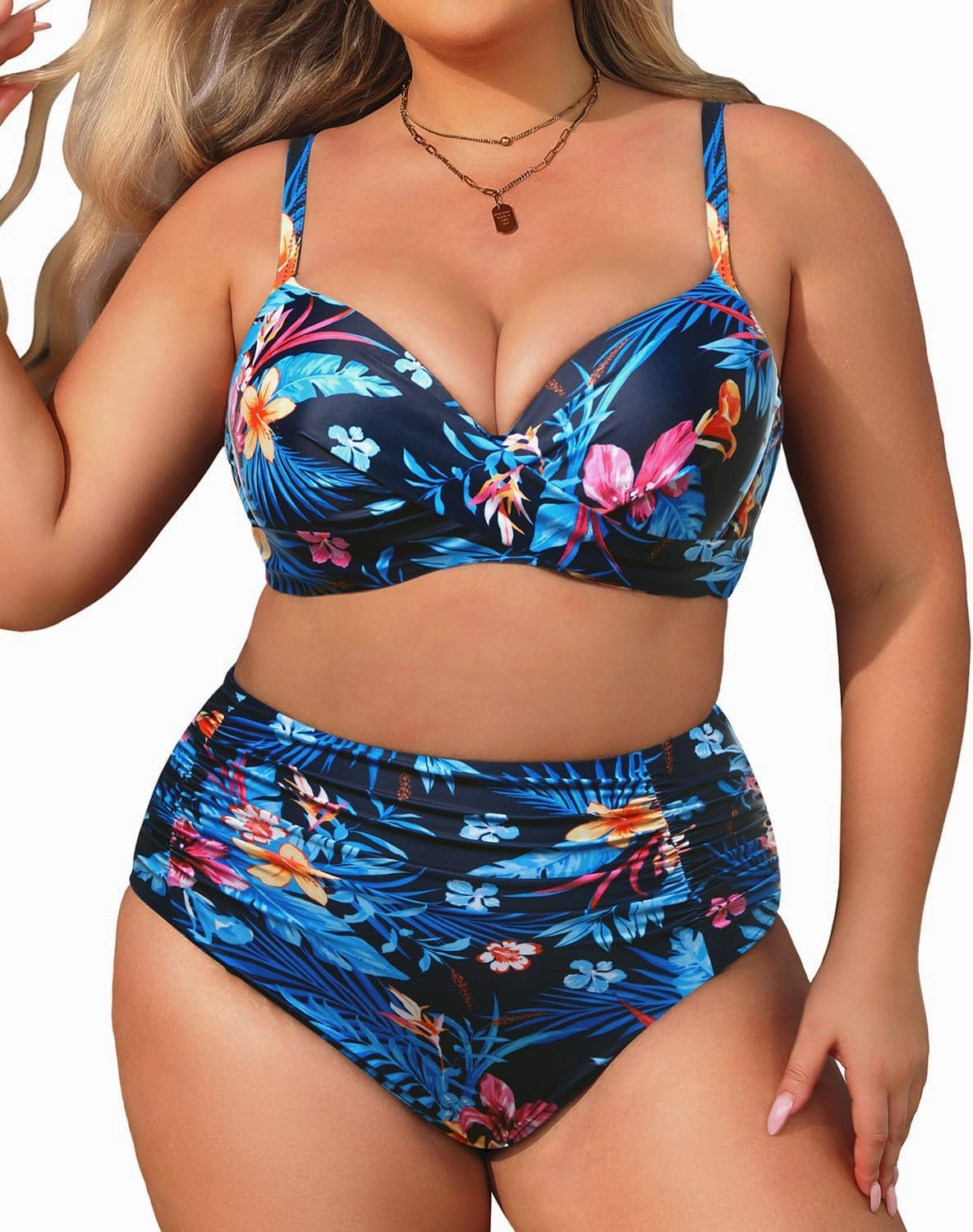 Aqua Eve Women Plus Size Underwire Bikini Two Piece Swimsuit High Waisted Tummy Control Bathing Suit