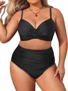 Aqua Eve Women Plus Size Underwire Bikini Two Piece Swimsuit High Waisted Tummy Control Bathing Suit