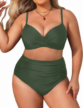 Aqua Eve Women Plus Size Underwire Bikini Two Piece Swimsuit High Waisted Tummy Control Bathing Suit