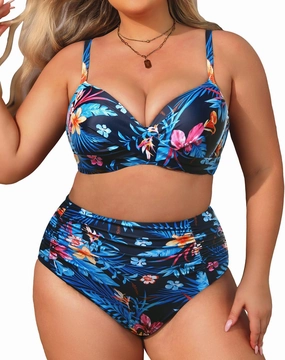 Aqua Eve Women Plus Size Underwire Bikini Two Piece Swimsuit High Waisted Tummy Control Bathing Suit
