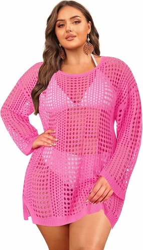 Aqua Eve Women's Plus Size Swimsuit Cover Up - Crochet Bathing Suit Coverups 2025 Long Sleeve Swimwear Beach Dress Black