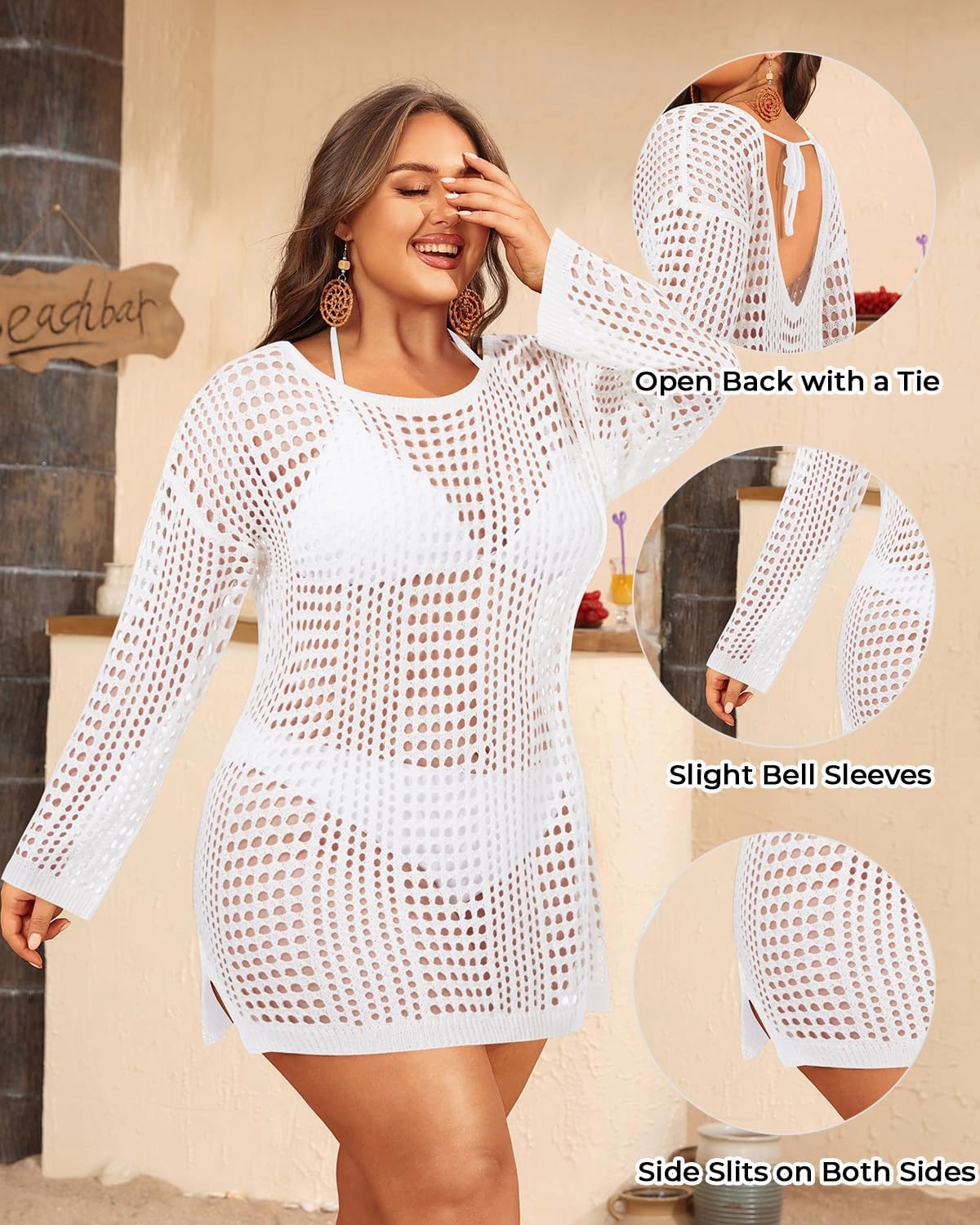 Aqua Eve Women's Plus Size Swimsuit Cover Up - Crochet Bathing Suit Coverups 2025 Long Sleeve Swimwear Beach Dress Black