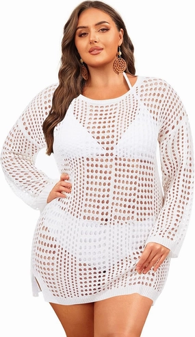 Aqua Eve Women's Plus Size Swimsuit Cover Up - Crochet Bathing Suit Coverups 2025 Long Sleeve Swimwear Beach Dress Black