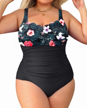 Aqua Eve Womens Plus Size One Piece Swimsuit- Tummy Control Bathing Suit Full Coverage Swimwear