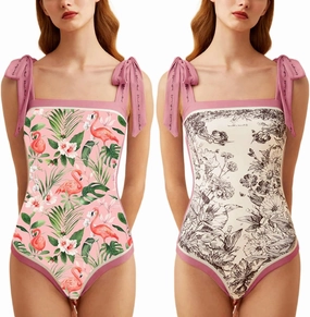 ASHER FASHION Women's One Piece Swimsuit -Bathing Suit for Women Tummy Control Reversible Bustier Floral Print Monokinis