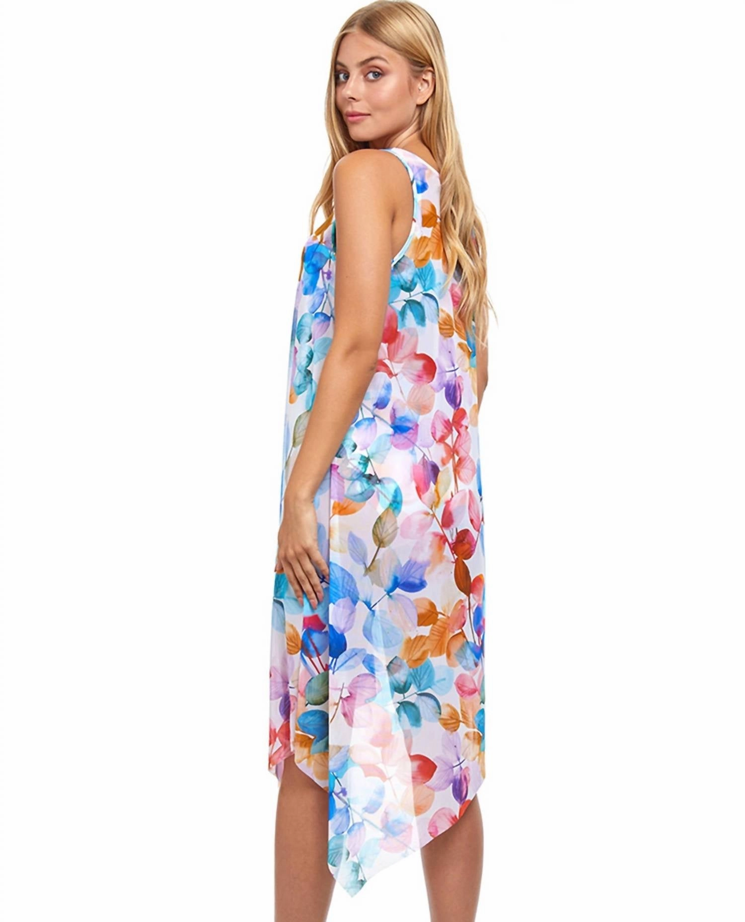 Asymmetrical Round Neck Cover Up Dress In Color Rush White