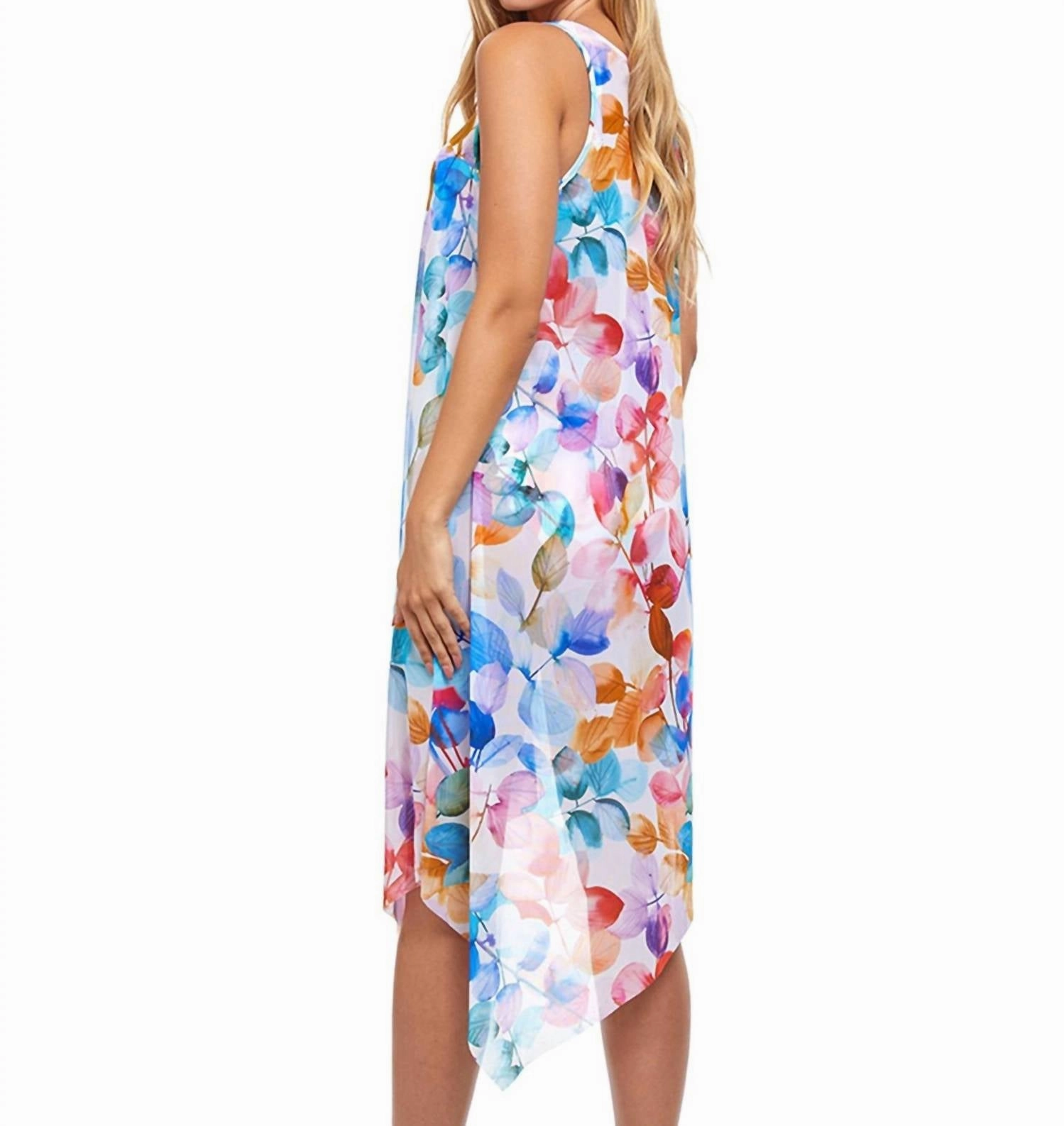 Asymmetrical Round Neck Cover Up Dress In Color Rush White