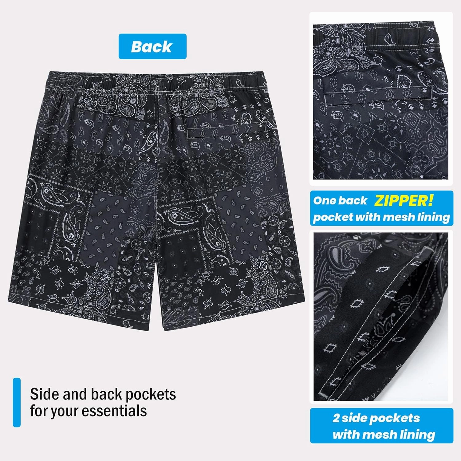 Aueyan Mens Swim Trunks with Compression Liner 7 inch Quick Dry Beach Board Shorts