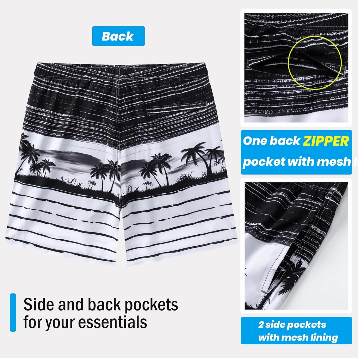 Aueyan Mens Swim Trunks with Compression Liner 7 inch Quick Dry Beach Board Shorts