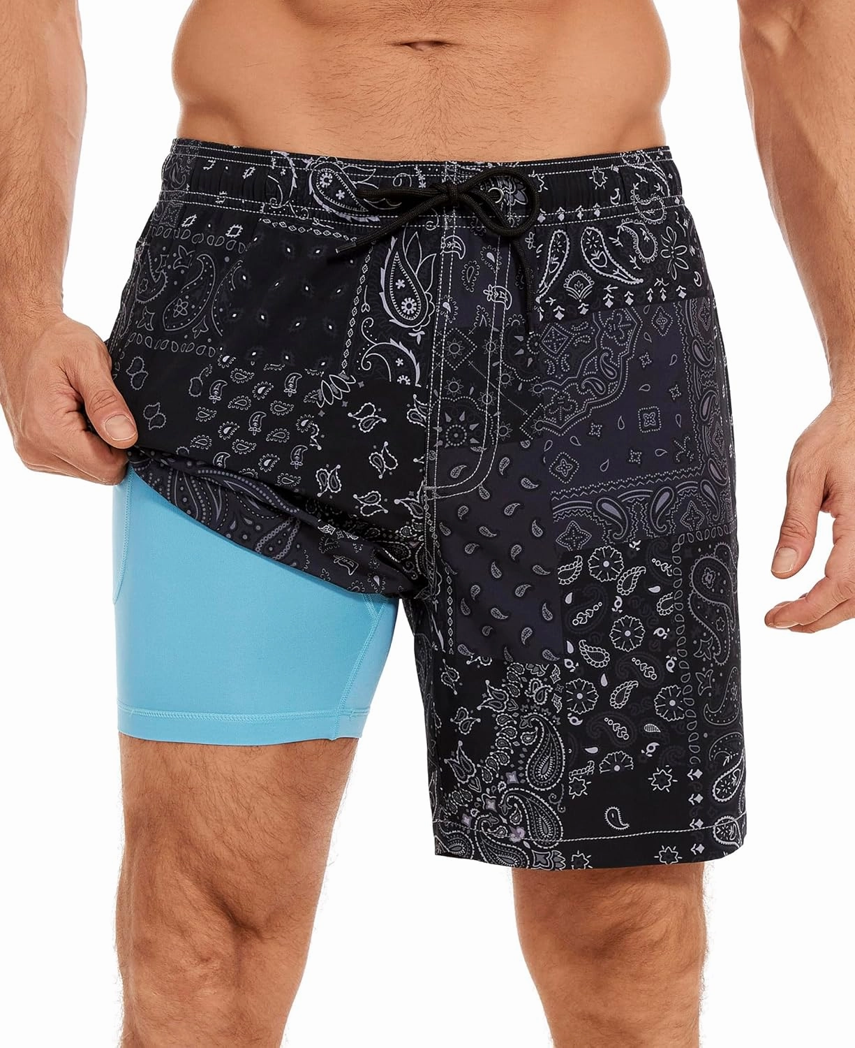 Aueyan Mens Swim Trunks with Compression Liner 7 inch Quick Dry Beach Board Shorts