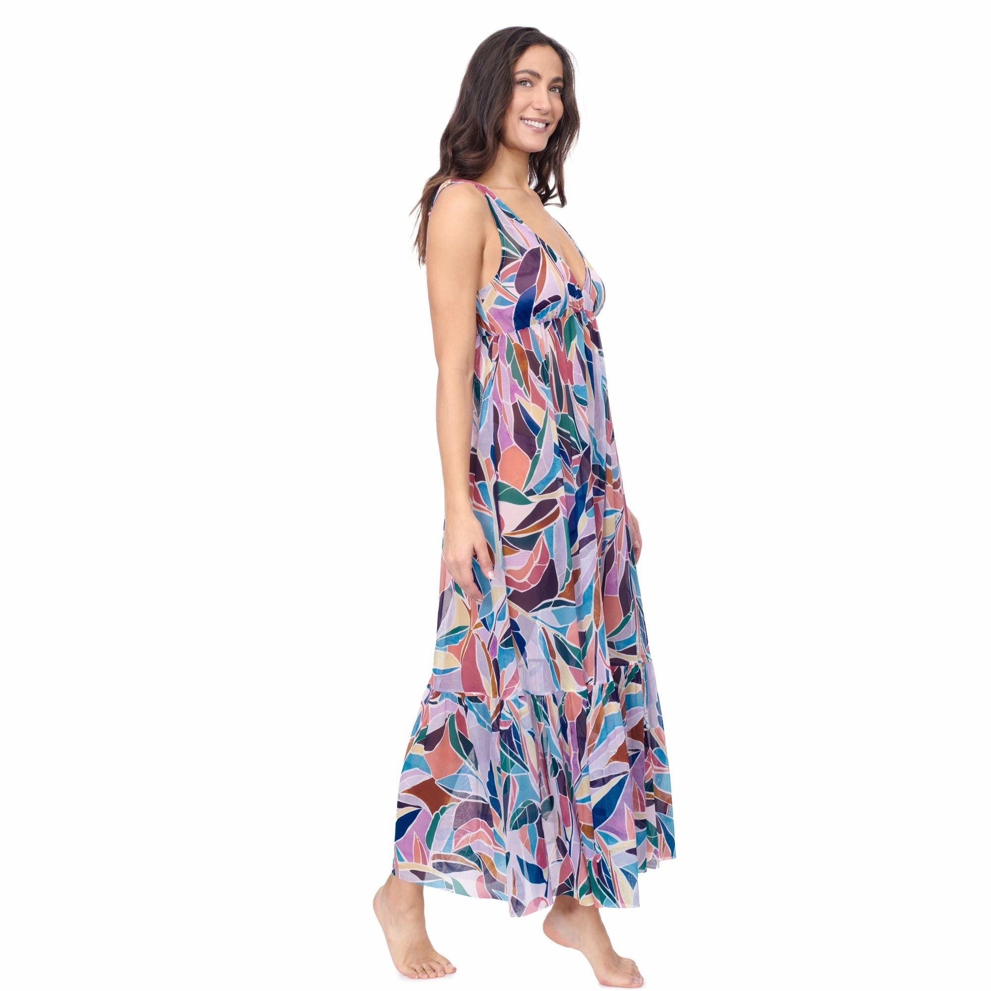 Aura V Neck Maxi Mesh Dress