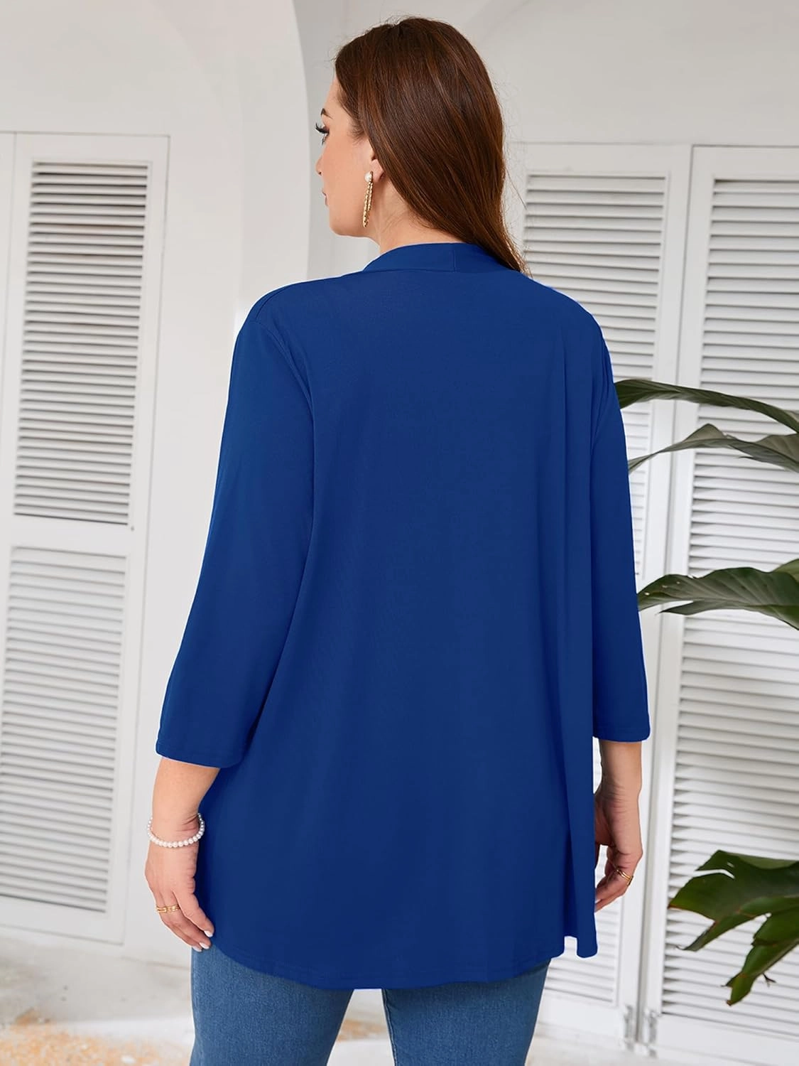 AusLook Women's Plus Size Lightweight Open Front Cardigan 3/4 Sleeve Cover Ups Shrugs Shawls and Wraps Kimono Jacket Coat
