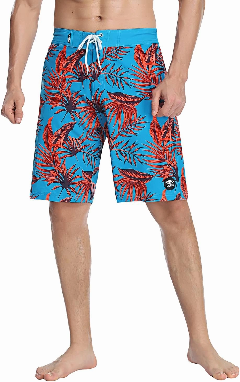 AXESEA Mens Swim Trunks Quick Dry Surf Long Elastic with Pockets Swimwear Bathing Suits No Mesh Lining