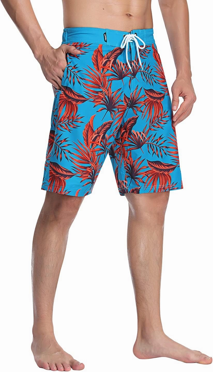 AXESEA Mens Swim Trunks Quick Dry Surf Long Elastic with Pockets Swimwear Bathing Suits No Mesh Lining