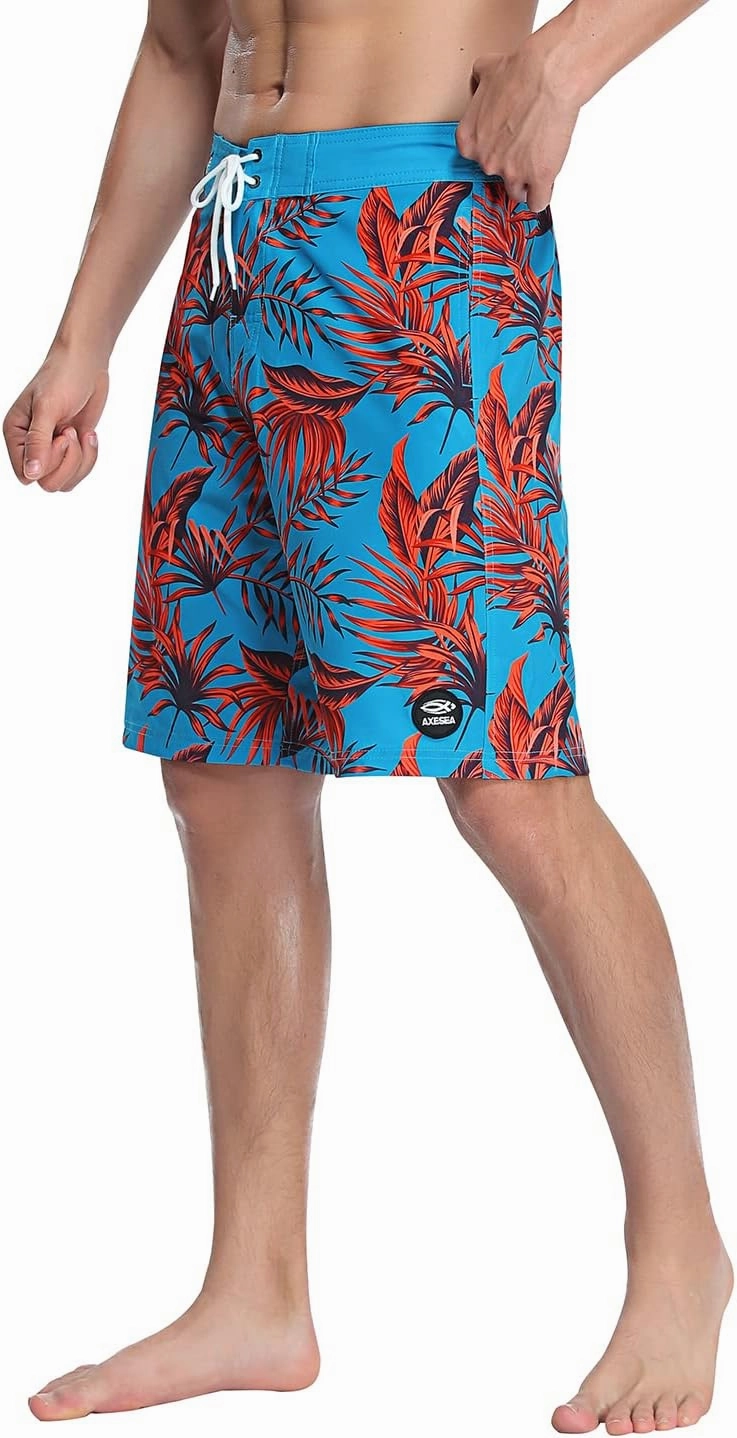 AXESEA Mens Swim Trunks Quick Dry Surf Long Elastic with Pockets Swimwear Bathing Suits No Mesh Lining