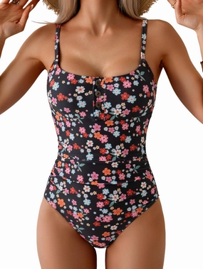 B2prity One Piece Swimsuit for Women Tummy Control Retro Bathing Suit Button Up Slimming Swimwear