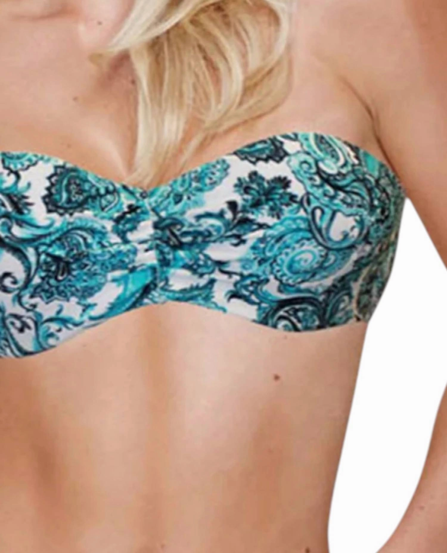 Bandana Center Ruched Bandeau Bikini Top In Peacock
