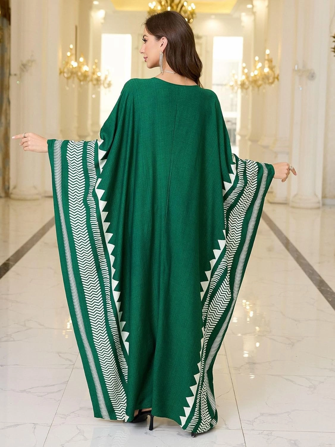 Beach Cover-ups Women's Wave Point V-Neck Caftans Rayon Ethnic Print Plus Size Caftan Over-Sized Half-Sleeve Kaftan