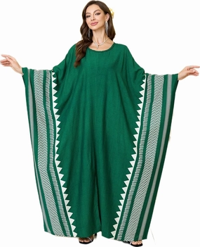 Beach Cover-ups Women's Wave Point V-Neck Caftans Rayon Ethnic Print Plus Size Caftan Over-Sized Half-Sleeve Kaftan