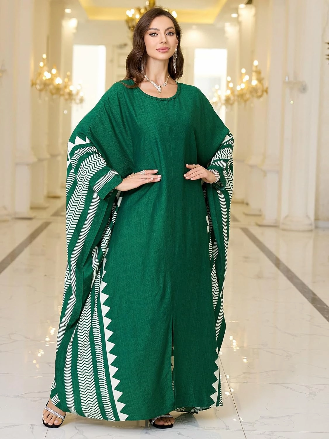 Beach Cover-ups Women's Wave Point V-Neck Caftans Rayon Ethnic Print Plus Size Caftan Over-Sized Half-Sleeve Kaftan