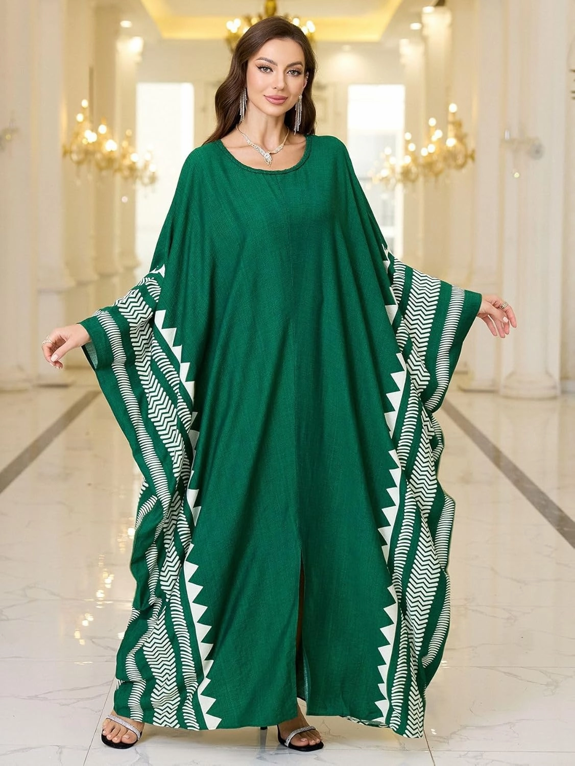 Beach Cover-ups Women's Wave Point V-Neck Caftans Rayon Ethnic Print Plus Size Caftan Over-Sized Half-Sleeve Kaftan