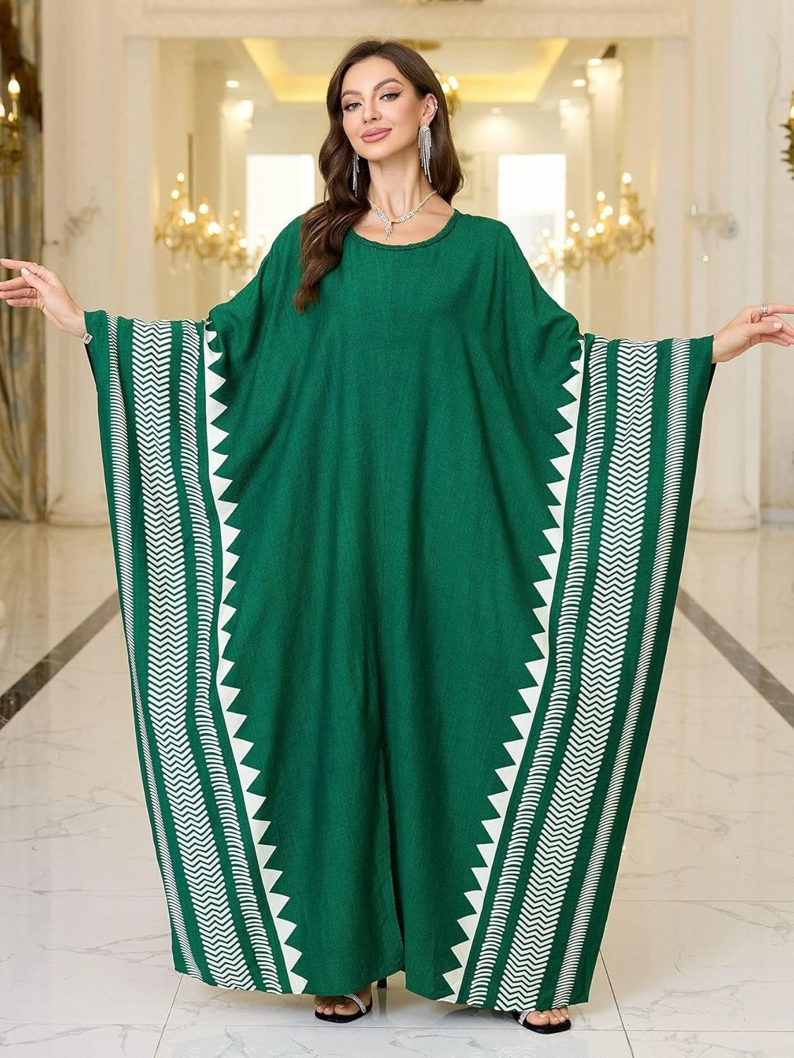 Beach Cover-ups Women's Wave Point V-Neck Caftans Rayon Ethnic Print Plus Size Caftan Over-Sized Half-Sleeve Kaftan