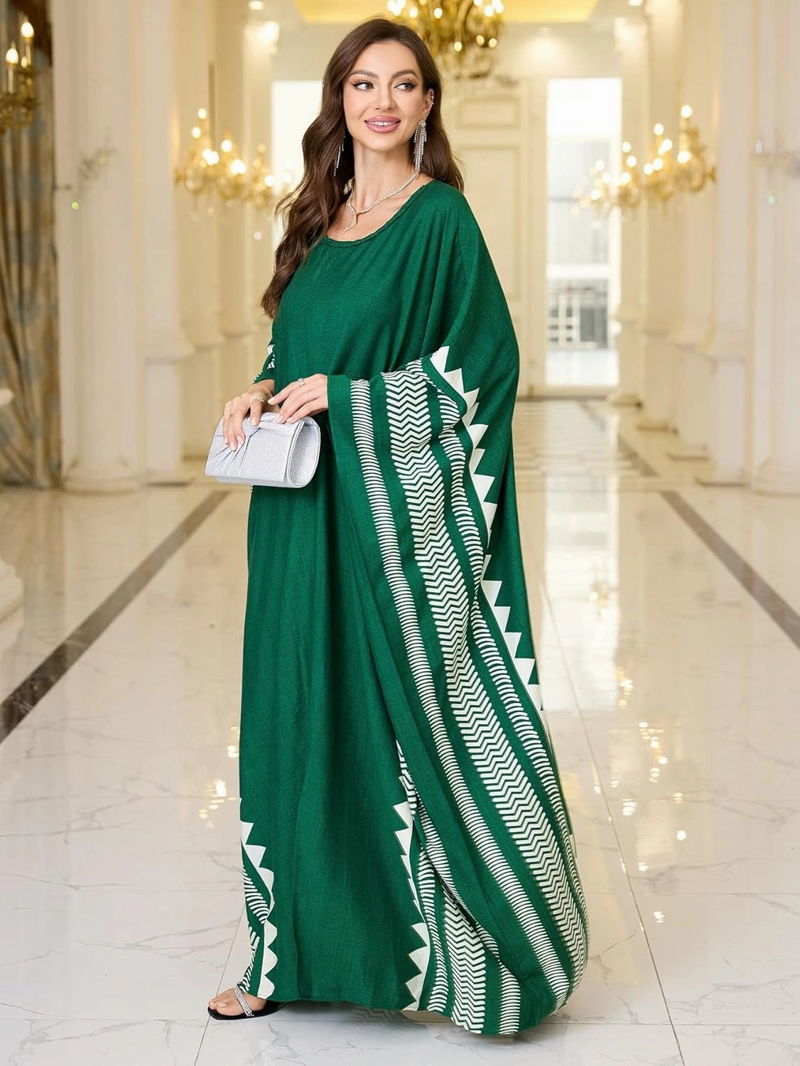 Beach Cover-ups Women's Wave Point V-Neck Caftans Rayon Ethnic Print Plus Size Caftan Over-Sized Half-Sleeve Kaftan