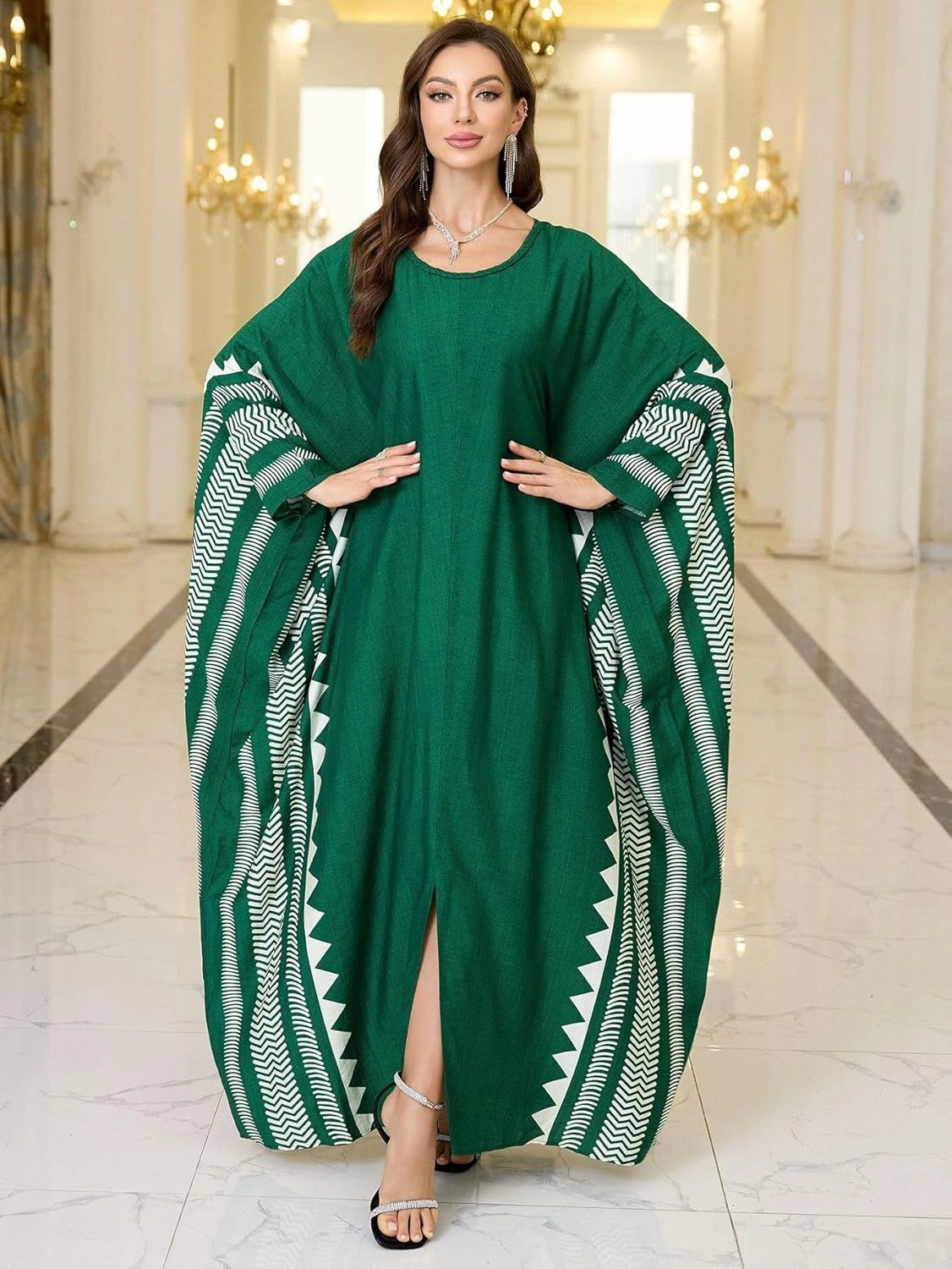 Beach Cover-ups Women's Wave Point V-Neck Caftans Rayon Ethnic Print Plus Size Caftan Over-Sized Half-Sleeve Kaftan