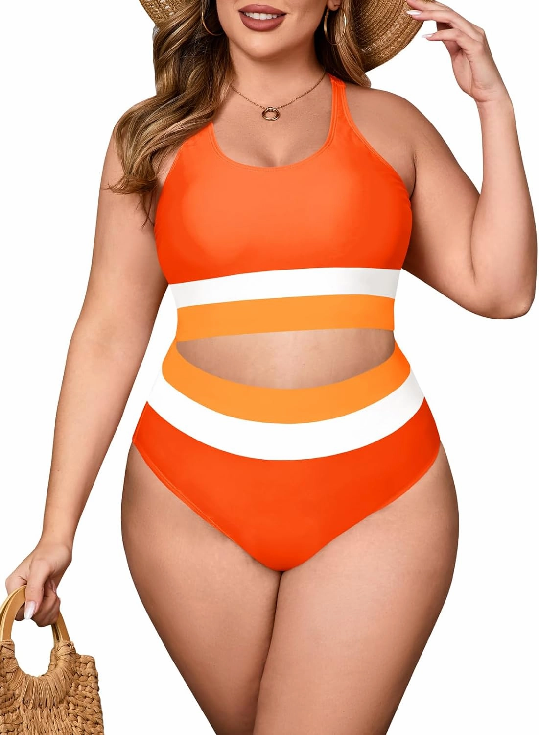 Beautife Womens Plus Size High Waisted Bikini Sets Color Block Two Piece Swimsuit Modest Sporty Bathing Suits