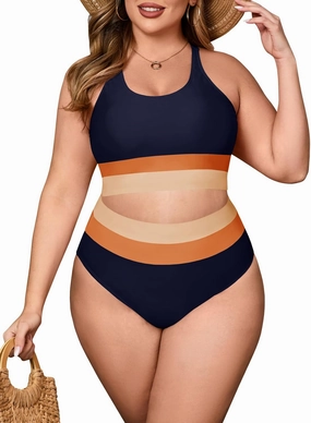 Beautife Womens Plus Size High Waisted Bikini Sets Color Block Two Piece Swimsuit Modest Sporty Bathing Suits