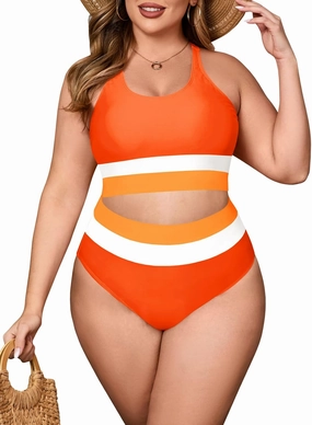 Beautife Womens Plus Size High Waisted Bikini Sets Color Block Two Piece Swimsuit Modest Sporty Bathing Suits