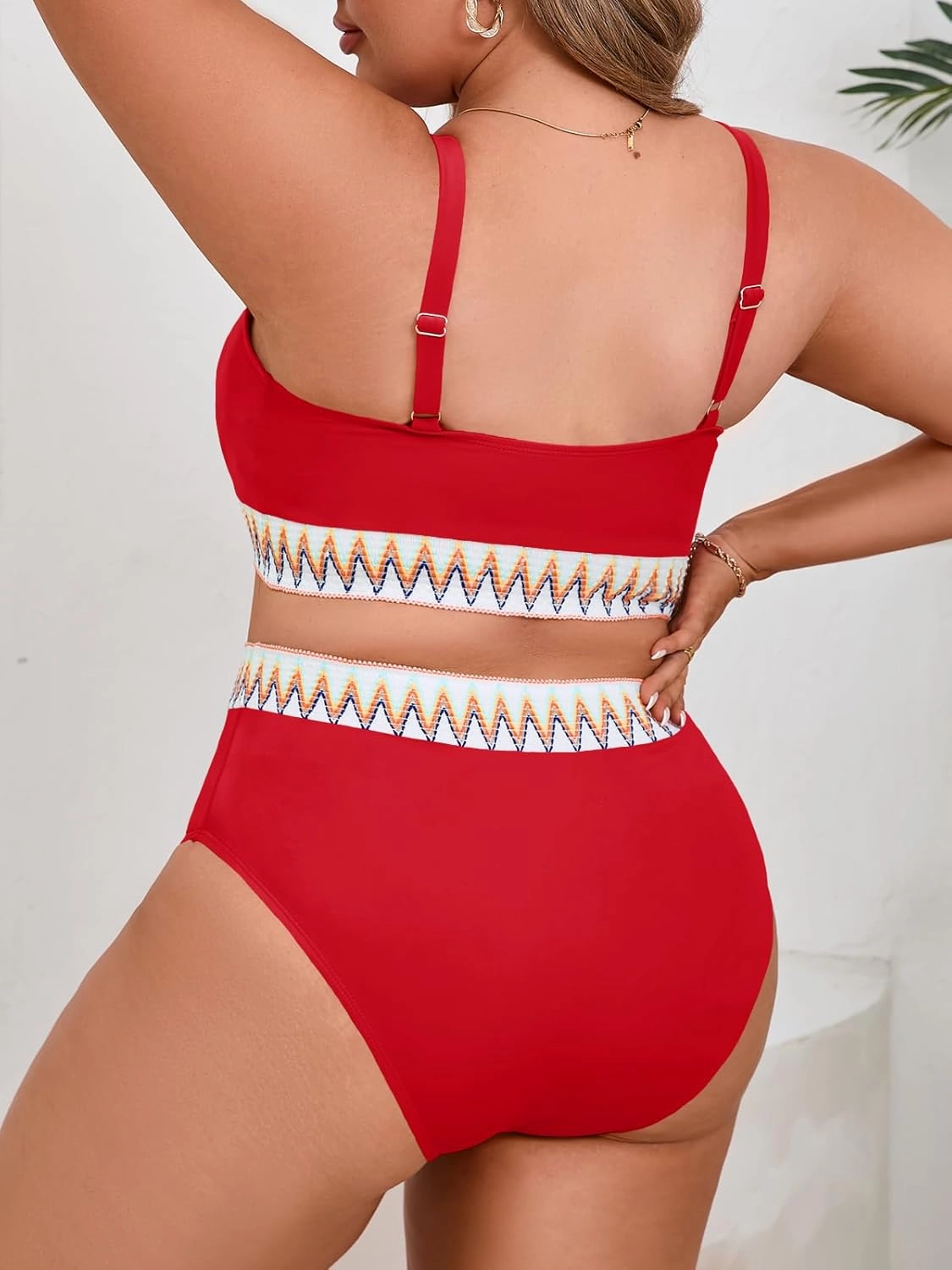 Beautife Womens Plus Size High Waisted Bikini Sets Tummy Control Bathing Suits Color Block Adjustable Straps 2 Piece Swimsuit