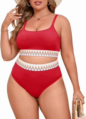 Beautife Womens Plus Size High Waisted Bikini Sets Tummy Control Bathing Suits Color Block Adjustable Straps 2 Piece Swimsuit