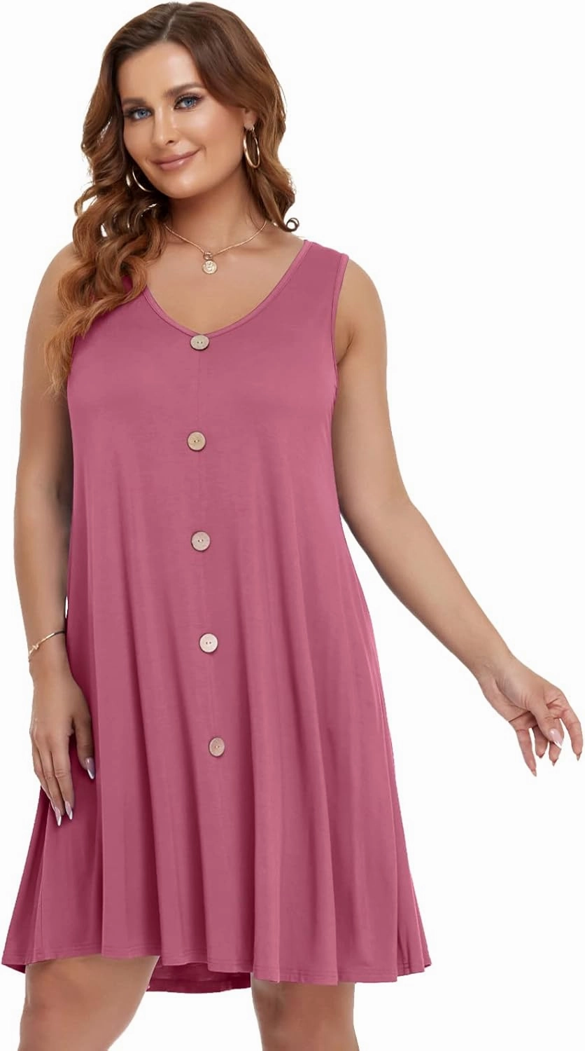 BELAROI Summer Dresses for Women Beach Tshirt Sundress V Neck Casual Swing Tank Dress Swimsuit Cover Ups Pockets