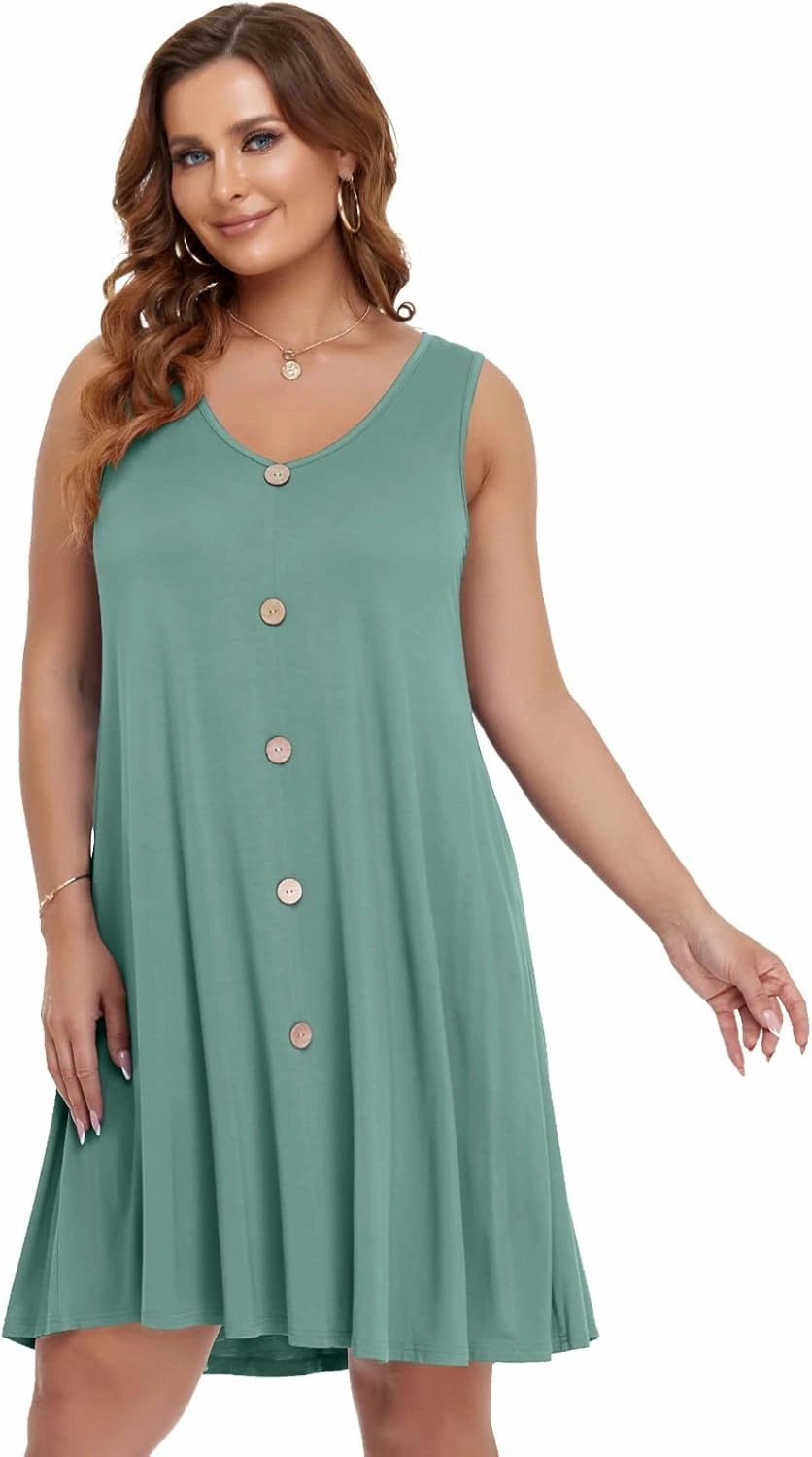 BELAROI Summer Dresses for Women Beach Tshirt Sundress V Neck Casual Swing Tank Dress Swimsuit Cover Ups Pockets
