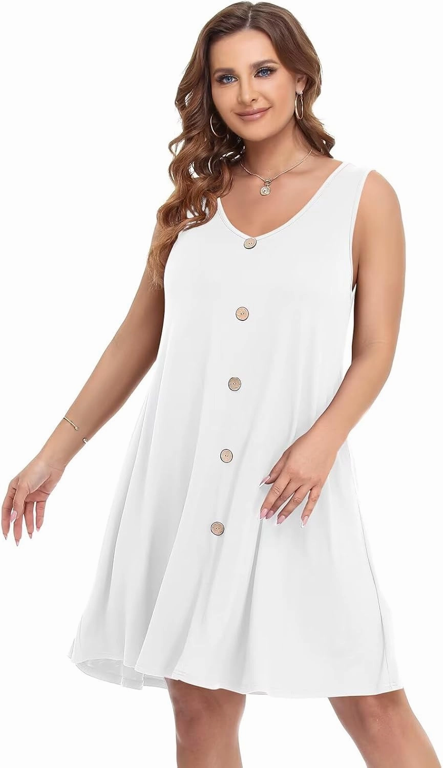 BELAROI Summer Dresses for Women Beach Tshirt Sundress V Neck Casual Swing Tank Dress Swimsuit Cover Ups Pockets