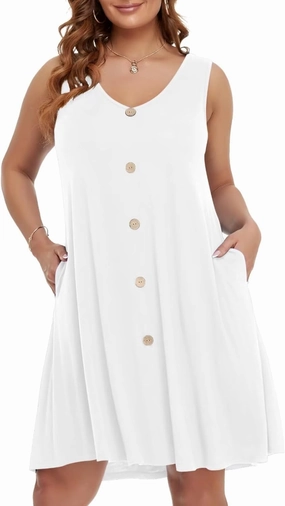 BELAROI Summer Dresses for Women Beach Tshirt Sundress V Neck Casual Swing Tank Dress Swimsuit Cover Ups Pockets