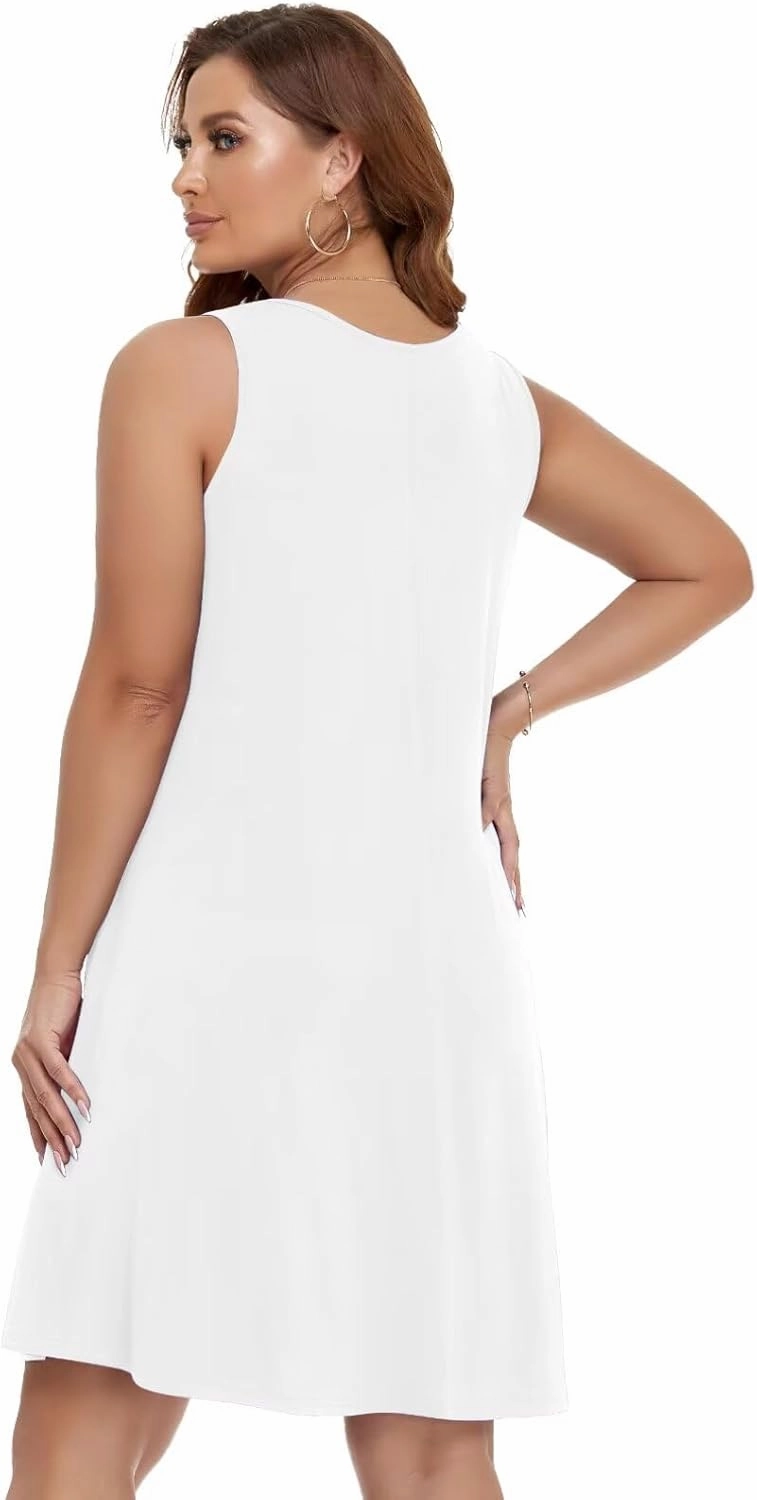 BELAROI Summer Dresses for Women Beach Tshirt Sundress V Neck Casual Swing Tank Dress Swimsuit Cover Ups Pockets