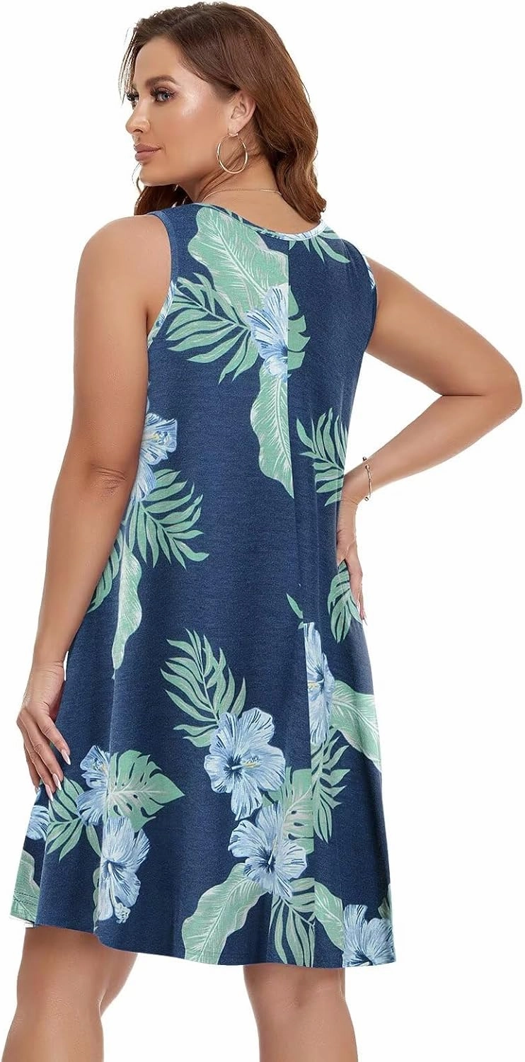 BELAROI Women Casual Summer Beach Dresses Plus Size Sundress V Neck Pockets Swing Tank Dress Cover Ups