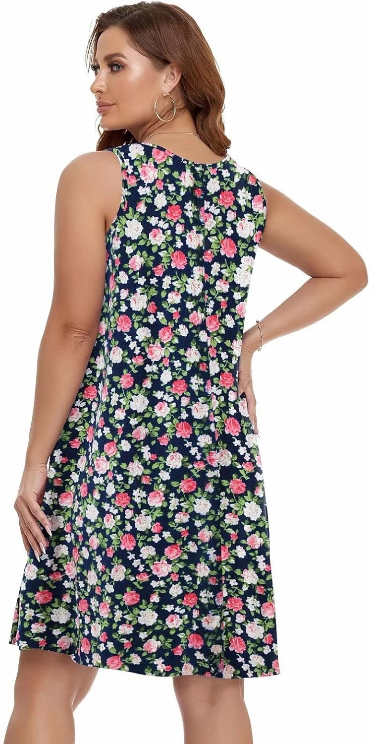 BELAROI Women Casual Summer Beach Dresses Plus Size Sundress V Neck Pockets Swing Tank Dress Cover Ups