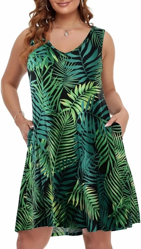 BELAROI Women Casual Summer Beach Dresses Plus Size Sundress V Neck Pockets Swing Tank Dress Cover Ups