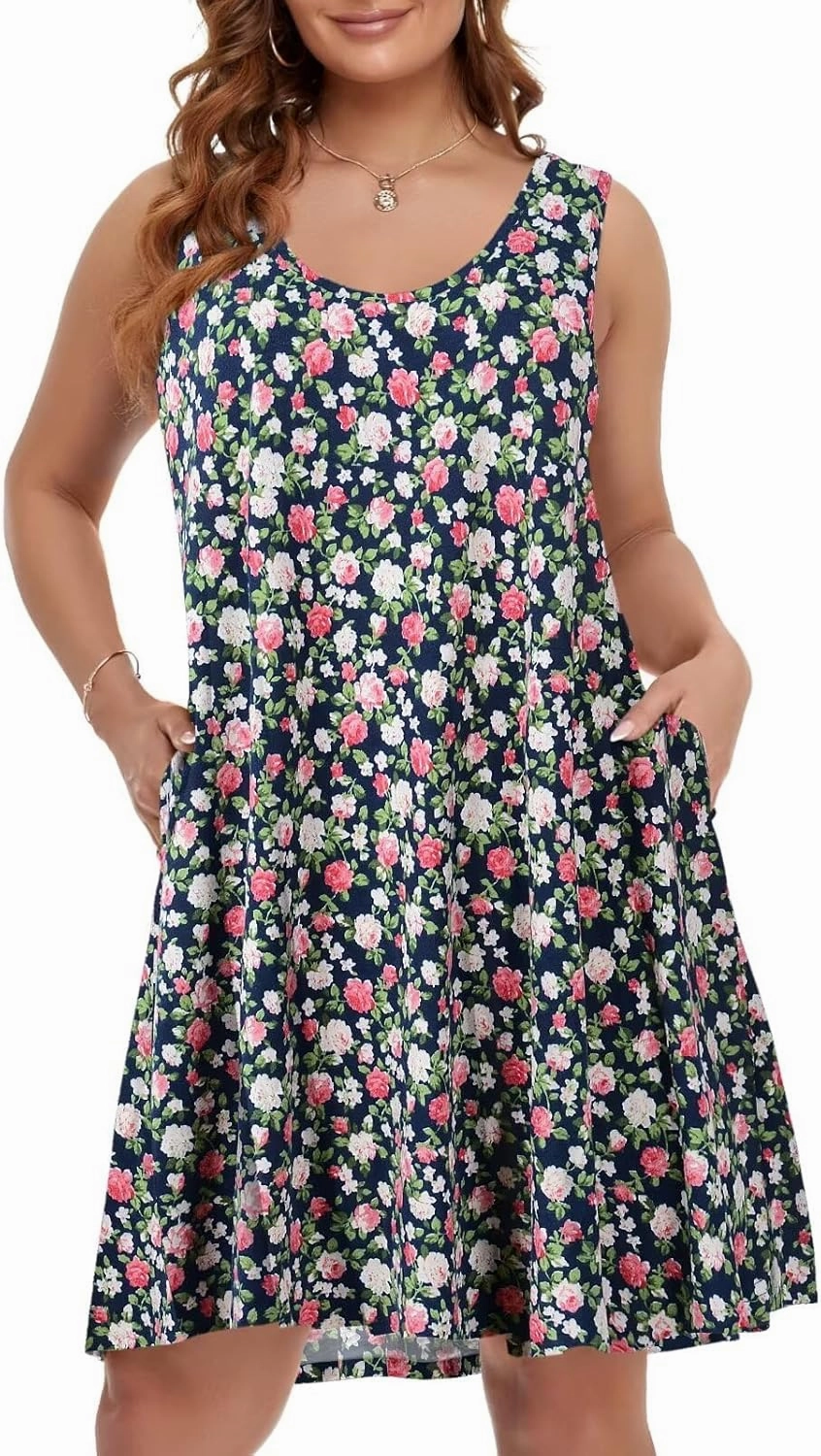 BELAROI Women Plus Size Sundress Summer Casual Sleeveless Tshirt Dress Tie Dye Swing Tank Dresses with Pockets Beach Cover up