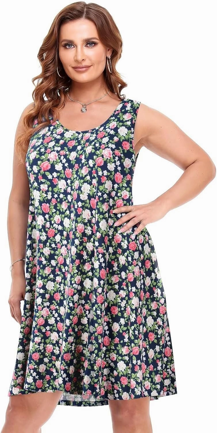 BELAROI Women Plus Size Sundress Summer Casual Sleeveless Tshirt Dress Tie Dye Swing Tank Dresses with Pockets Beach Cover up